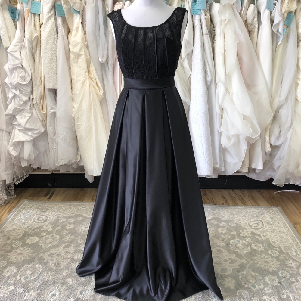 Black Lace and Satin Aline Formal Gown